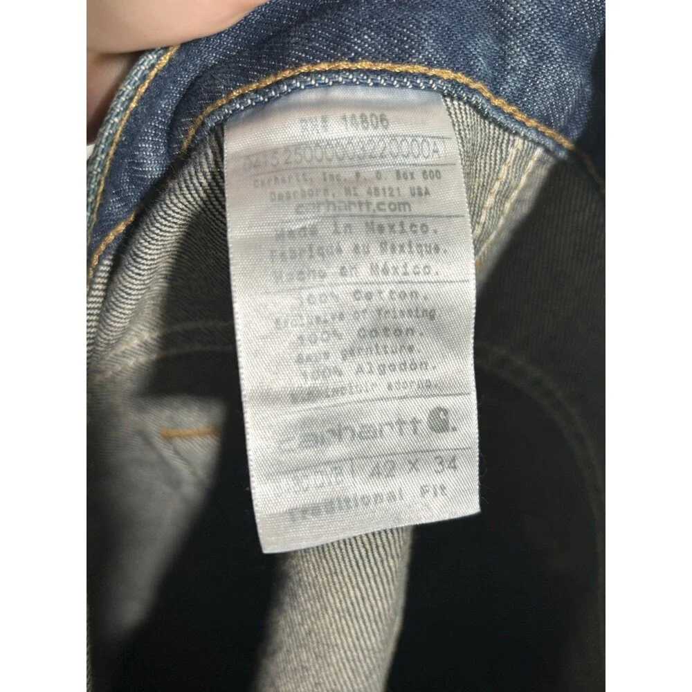 Carhartt Denim Jeans Mens 42 34 Blue Work Pants Traditional Fit Cotton B480-DVB